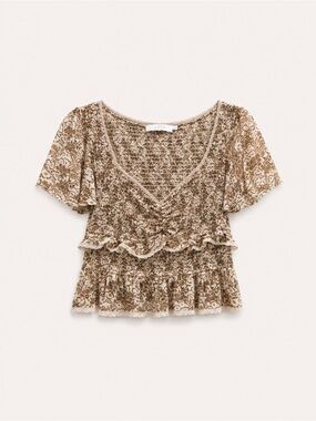 Astr Brown Floral Ruffle Peplum Blouse